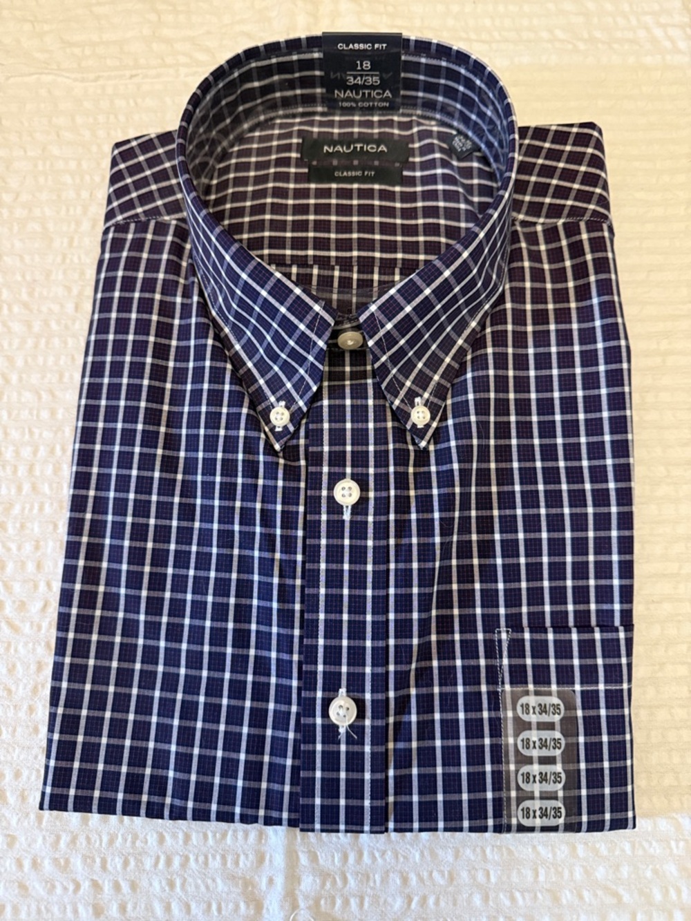 Nautica Navy and White Plaid Button-Down Shirt Size X 34/35